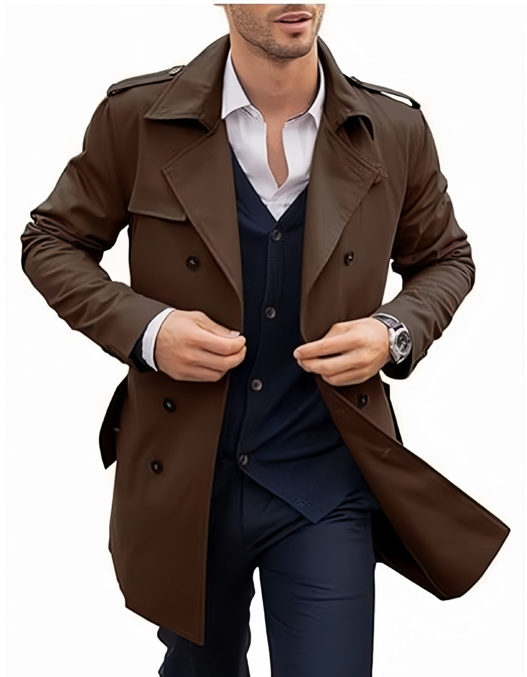 Herren leichter Trenchcoat mit modernem Design und stylischem Stehkragen EB