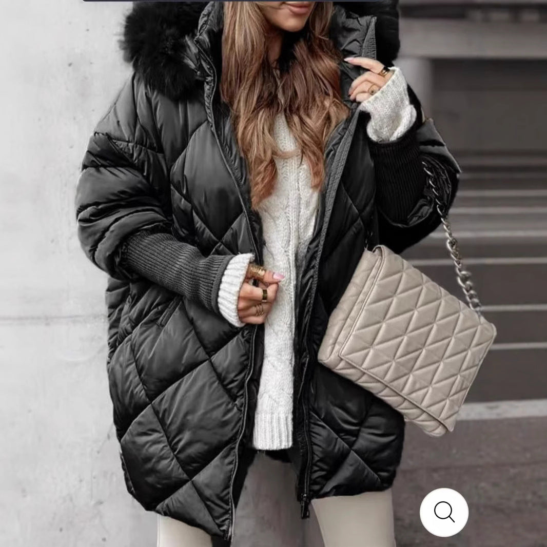 Damen nan weit geschnittener gesteppter Winterparka mit Kapuze Kunstpelzbesatz und Rippbündchen EB
