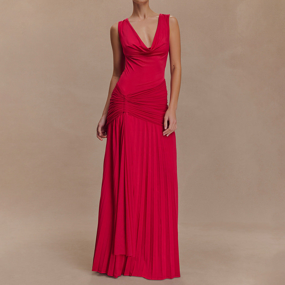 Damen Elegantes Maxikleid mit drapiertem Oberteil EB