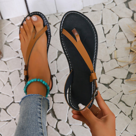 Damen Zehentrenner-Sandalen mit elegantem Riemendesign und komfortablem Fußbett EB