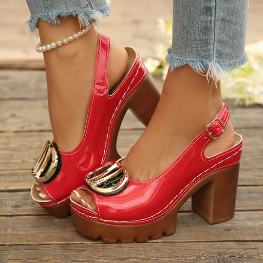 Damen Plateau-Sandalen mit Dekorativem Riemendesign und Eleganten Akzenten EB