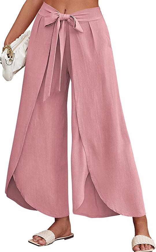 Damen Weite Sommerhose aus leichtem, atmungsaktivem Stoff mit Bindegürtel EB