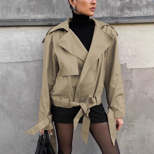 Damen lässige Utility-Jacke im Oversized-Schnitt mit taillierbarem Gürtel und praktischen Taschen EB