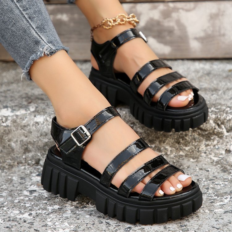 Damen trendige Sandalen mit robustem Blockabsatz und elegantem Riemen-Design EB