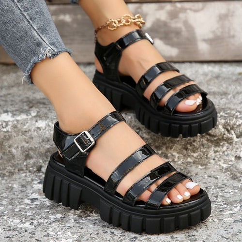 Damen trendige Sandalen mit robustem Blockabsatz und elegantem Riemen-Design EB