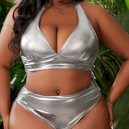 Damen Metallic Bikini mit hochgeschnittenem Höschen EB