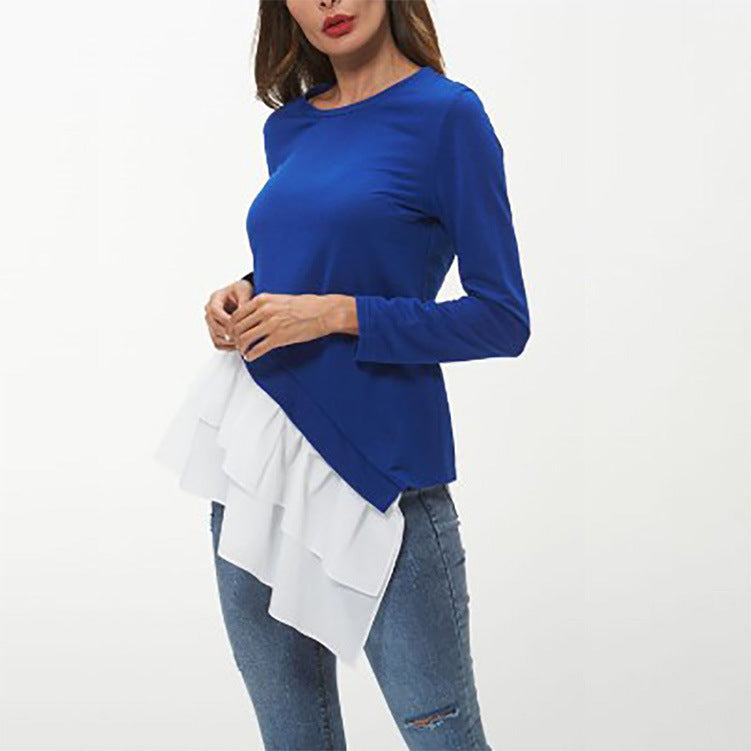 Damen asymmetrisches Sweatshirt mit gefächertem Rüschensaum EB