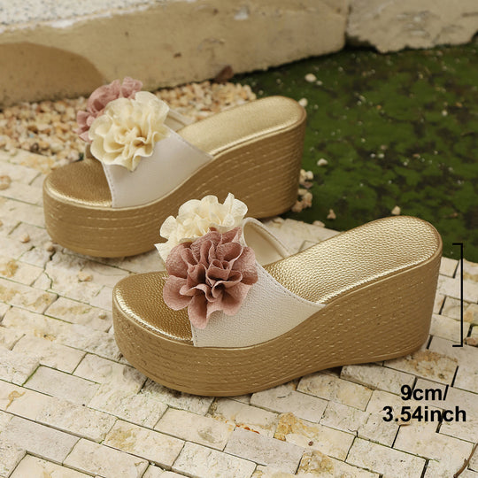 Damen Wedge-Pantoletten mit dekorativer Blumenapplikation und rutschfester Sohle EB