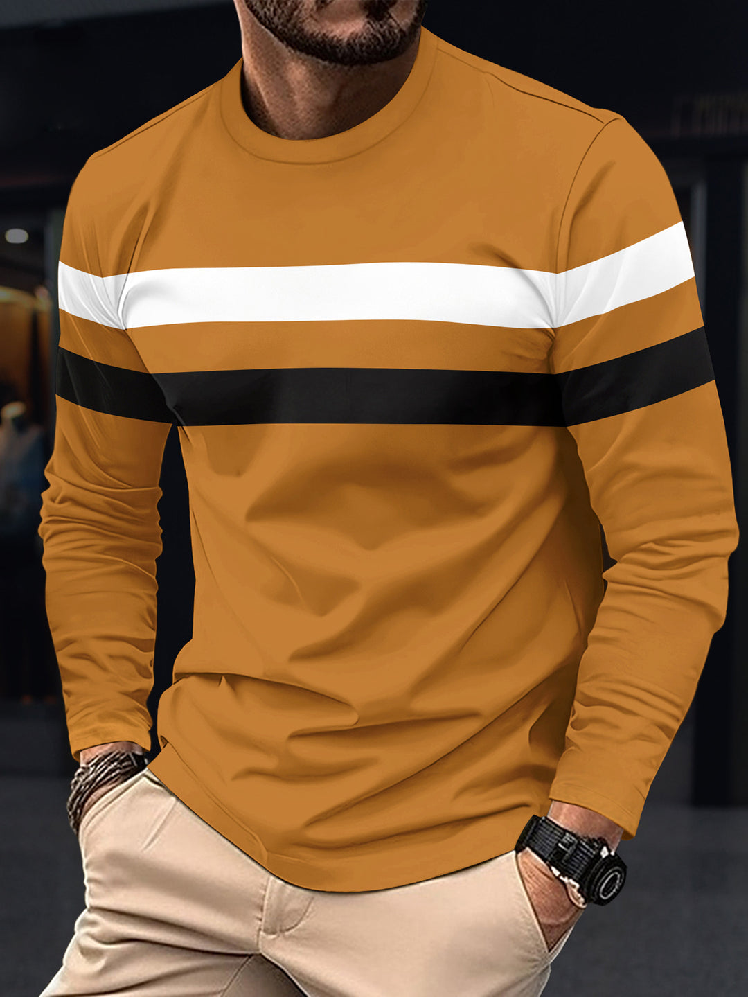 Herren modisches Langarmshirt mit sportlichen Streifen EB