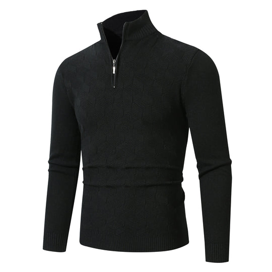 Herren lässiger Strickpullover mit halbem Reißverschluss und strukturiertem Muster EB