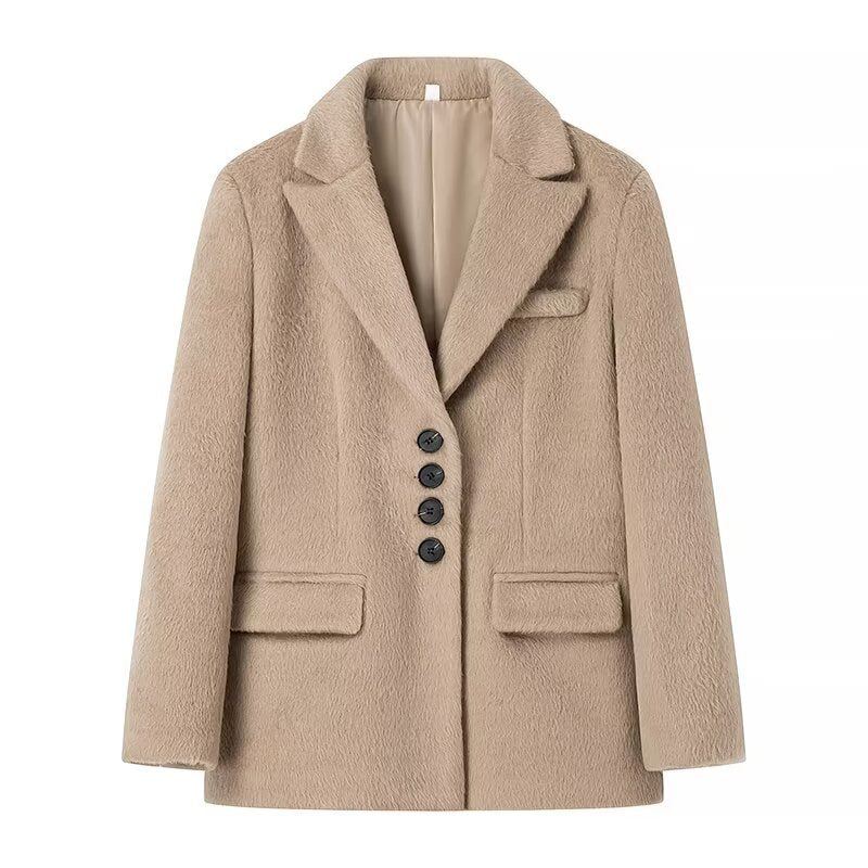 Damen eleganter Wollblazer mit weichem Fleece-Finish EB