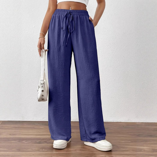 Damen Weit geschnittene Sommerhose mit elastischem Bund und Kordelzug EB