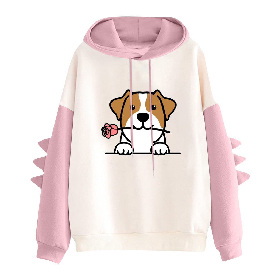 Damen nan Kapuzenpullover mit niedlichem Hunde‑und‑Katzen‑Print und 3D-Stacheln an den Ärmeln EB