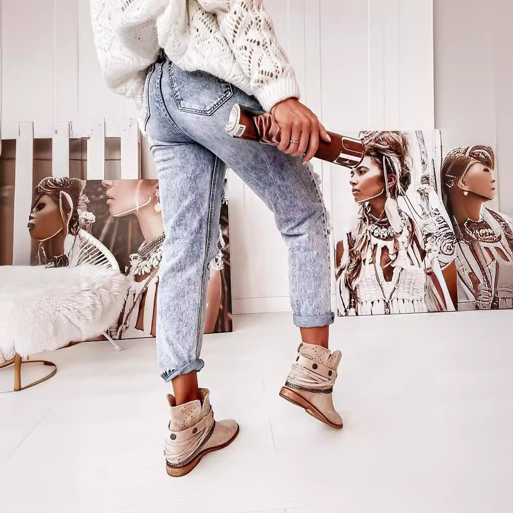 Damen Destroyed Boyfriend Jeans Im Lässigen Vintage-Stil mit Hohem Bund EB