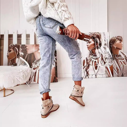 Damen Destroyed Boyfriend Jeans Im Lässigen Vintage-Stil mit Hohem Bund EB