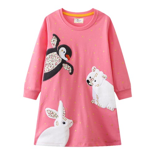 Mädchen Langarmkleid mit niedlichem Tiermotiv EB