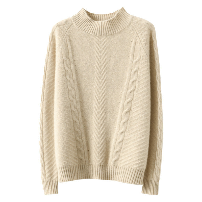 Damen Grobstrickpullover mit Zopfmuster und elegantem Rundhalsausschnitt EB