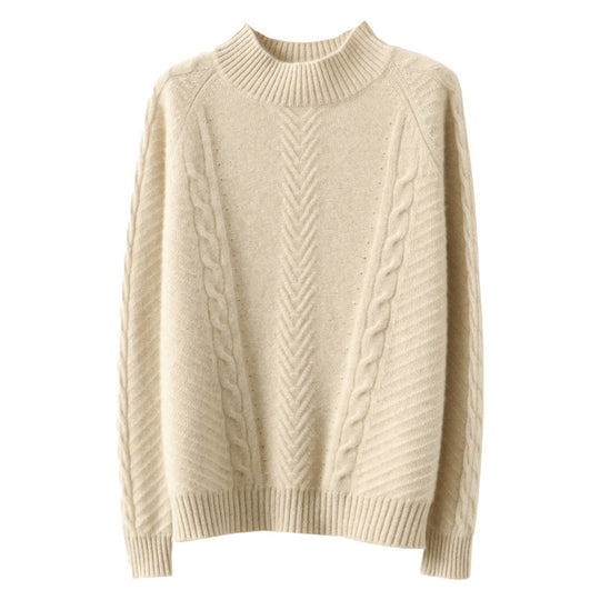 Damen Grobstrickpullover mit Zopfmuster und elegantem Rundhalsausschnitt EB