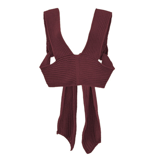 Damen gestricktes Crop-Top mit raffinierten Rückendetails EB