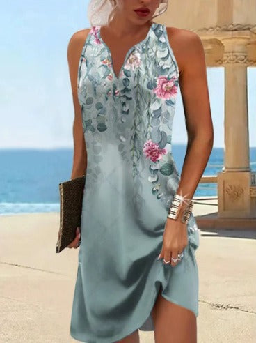 Damen, lässiges Sommerkleid mit V-Ausschnitt und asymmetrischem Saum EB