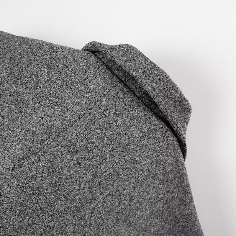 Damen eleganter langärmeliger Wollmantel mit Doppelreiher und hohen Taschen EB