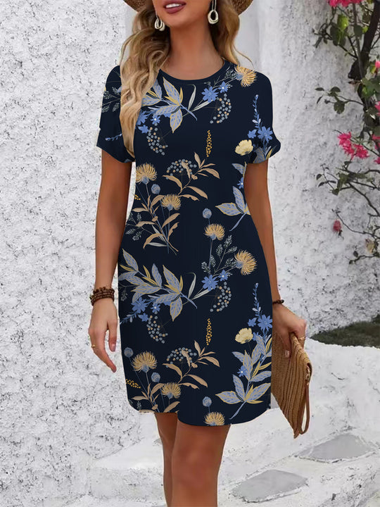 Damen Kurzarmkleid mit verspieltem Flamingo-Design und lockerem Schnitt EB