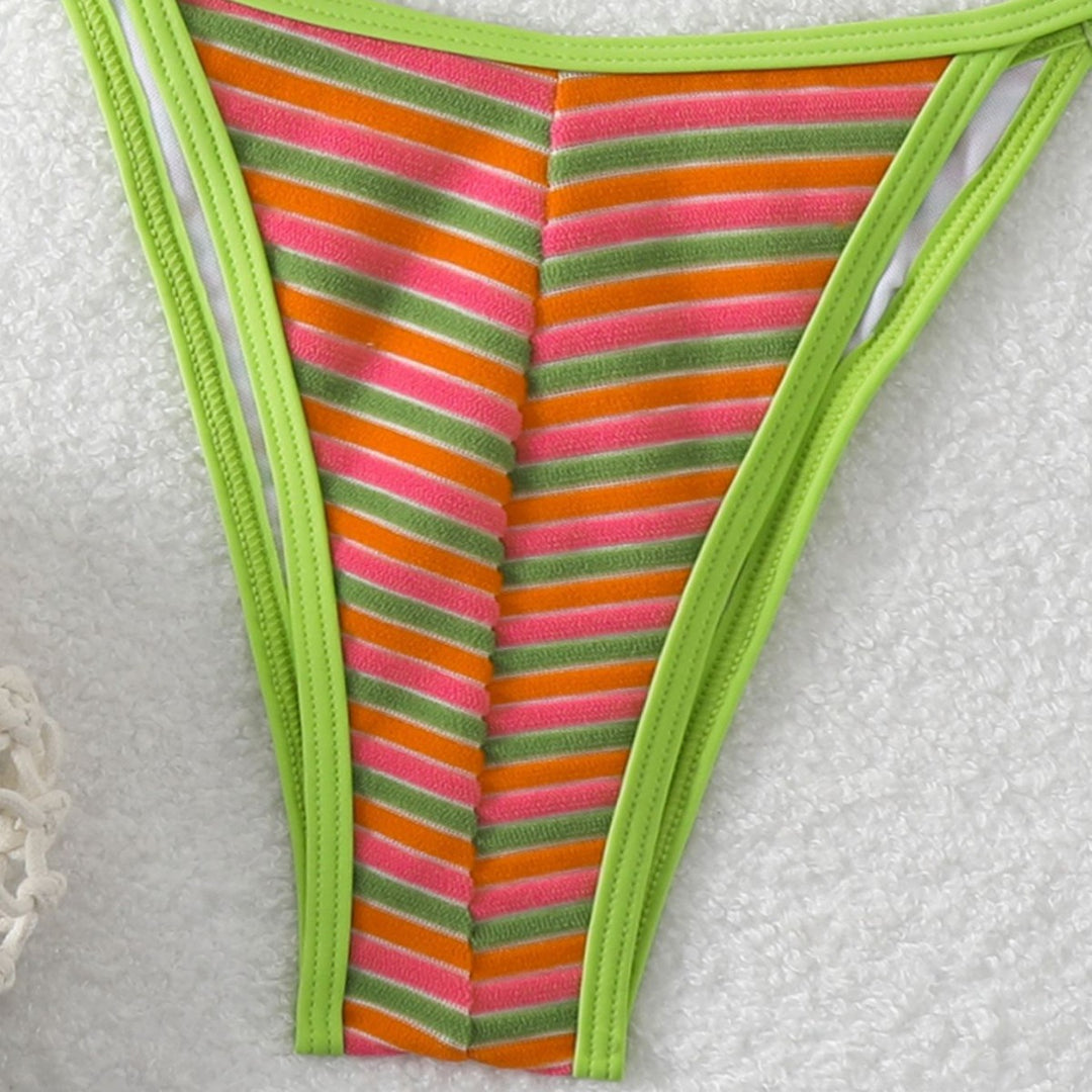 Damen Triangel-Bikini mit leuchtend bunten Streifen EB