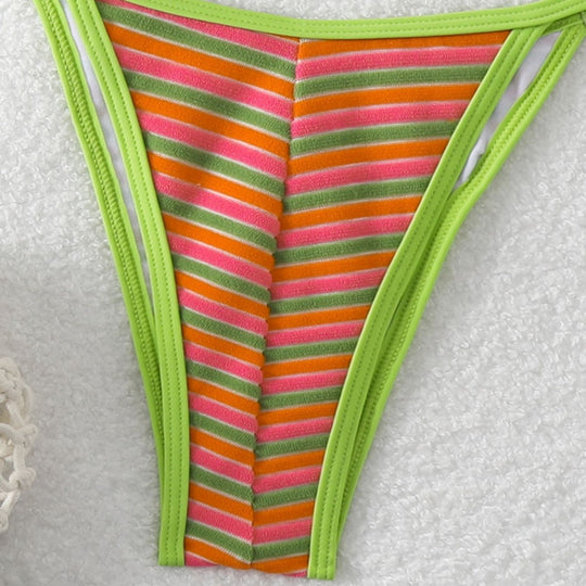 Damen Triangel-Bikini mit leuchtend bunten Streifen EB