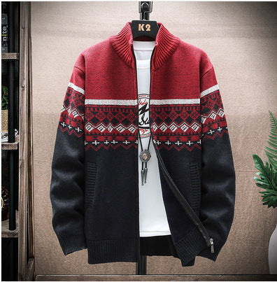 Herren Strickjacke mit nordischem Muster und modischem Reißverschluss EB
