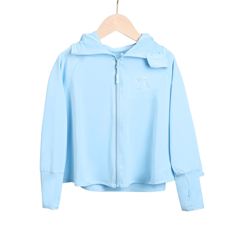 Damen leichte Sportjacke mit Kapuze und dezentem Motiv EB