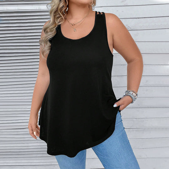 Damen lässiges Tanktop mit dekorativen Trägerdetails und asymmetrischem Saum EB