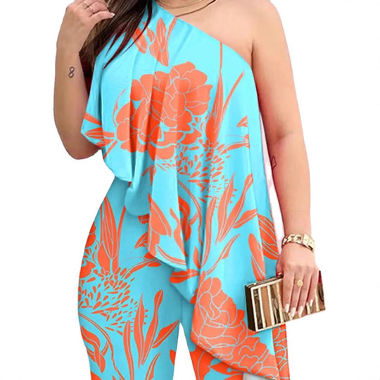 Damen Elegantes Einteiler-Outfit mit asymmetrischem Schnitt und floralen Akzenten EB