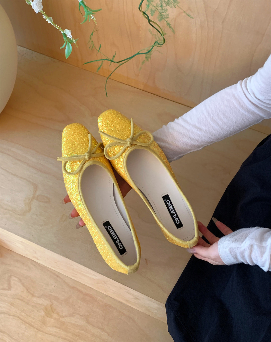 Damen Glitzernde Ballerinas mit eleganter Schleife und komfortabler Innensohle EB