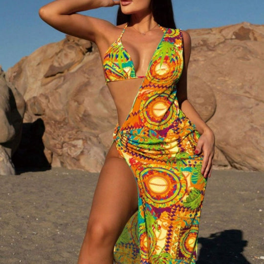 Damen Triangel-Bikini-Set mit transparentem Strandüberwurf EB