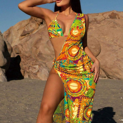 Damen Triangel-Bikini-Set mit transparentem Strandüberwurf EB