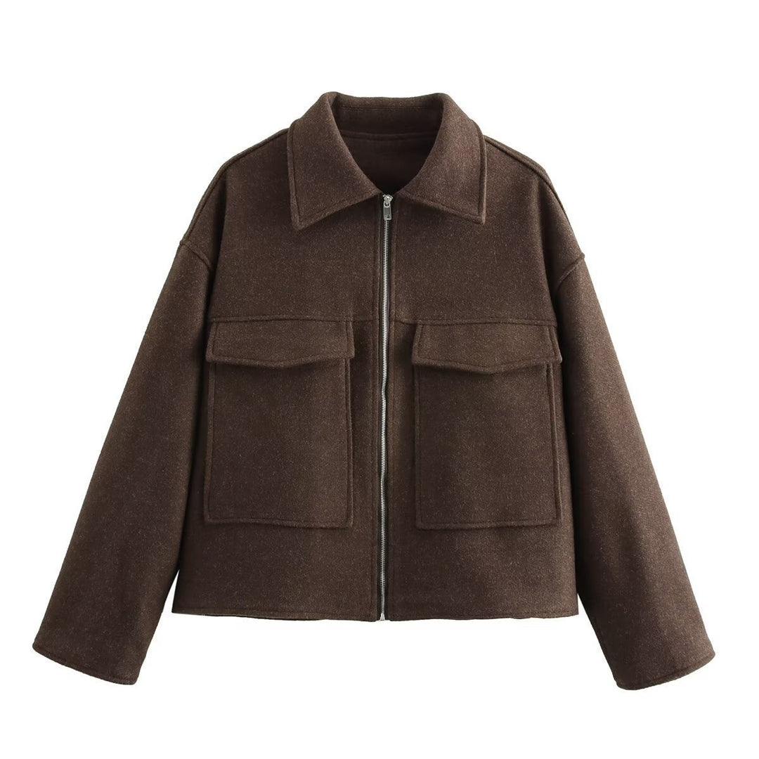 Damen Wool-Blend Jacke mit großen Brusttaschen EB