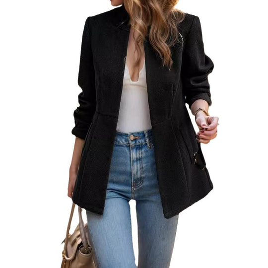 Damen eleganter Blazer im Fischgrätmuster mit taillierter Silhouette EB