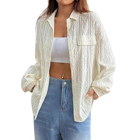 Damen lässige Bluse mit Jacquard-Muster EB