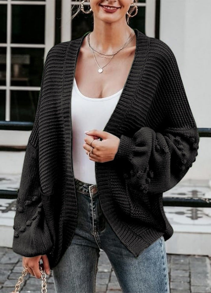Damen Strickjacke mit Ballonärmeln und strukturierter Maschenoptik EB