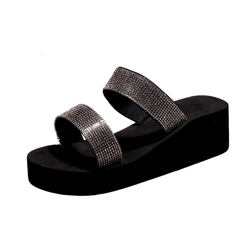 Damen modische Wedge-Sandalen mit funkelnden Strassdetails EB