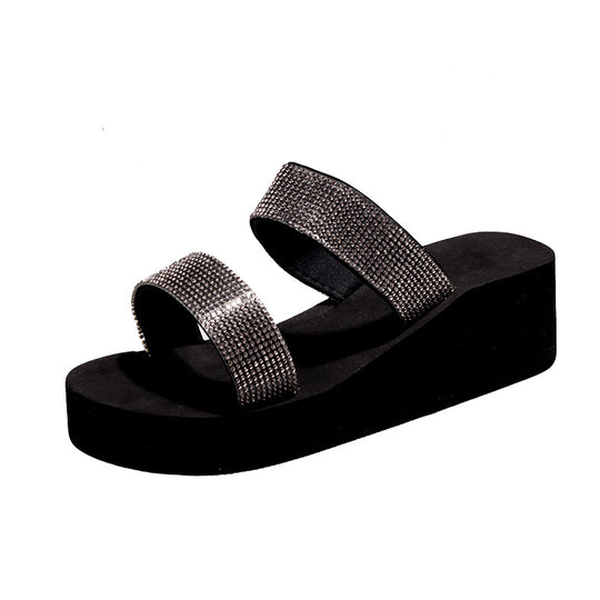 Damen modische Wedge-Sandalen mit funkelnden Strassdetails EB