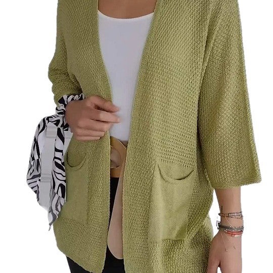 Damen lässige Strickjacke mit offener Vorderseite und praktischen Taschen EB