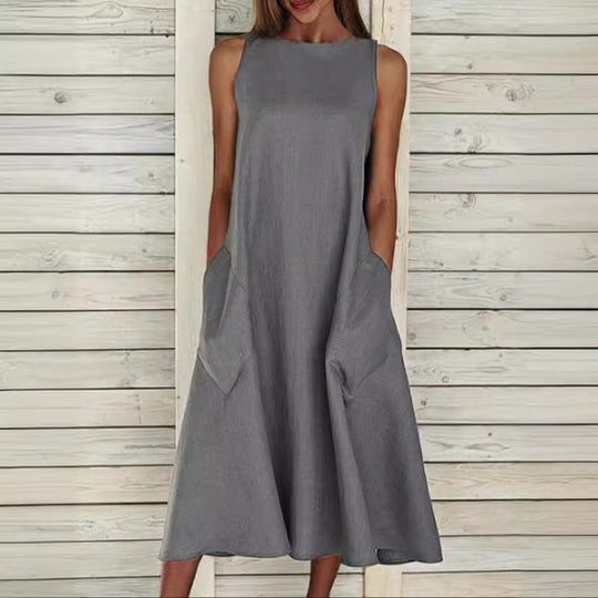 Damen luftiges Maxikleid mit praktischen Seitentaschen EB
