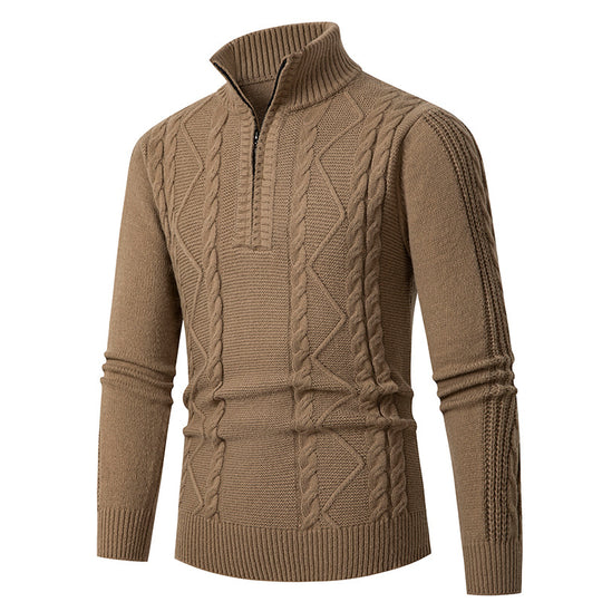 Herren Strickpullover mit hohem Kragen und Zopfstrickmuster EB