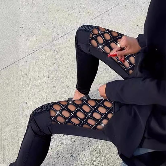Damen Leggings mit Netzdetails und figurbetonter Passform EB