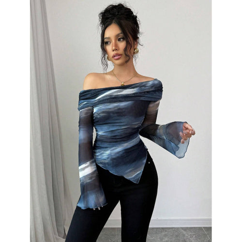 Damen Elegantes Off-Shoulder Oberteil mit fließendem Stoff und raffinierten Drapierungen EB