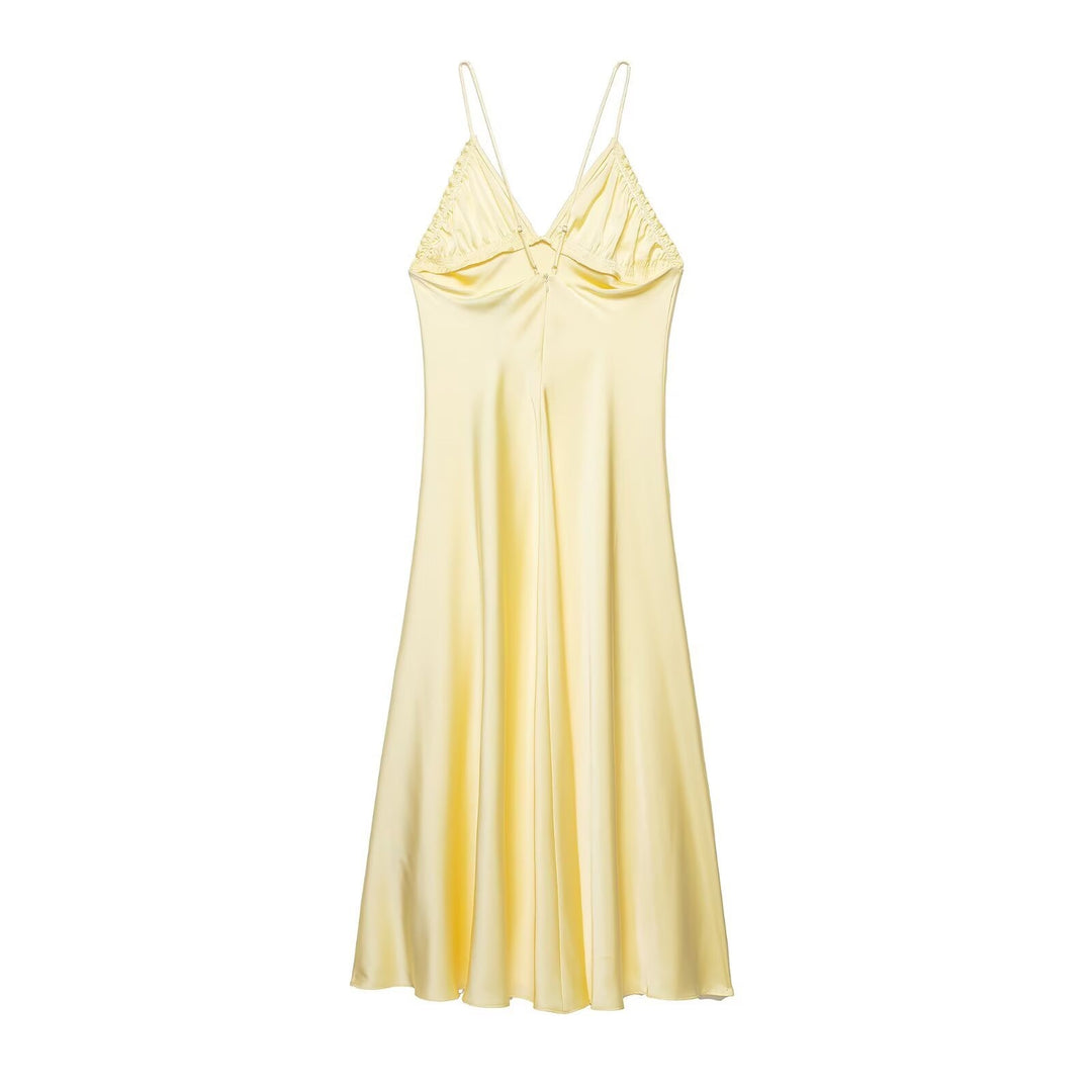 Damen Slipdress mit verführerischem V-Ausschnitt und feinen Rüschendetails EB