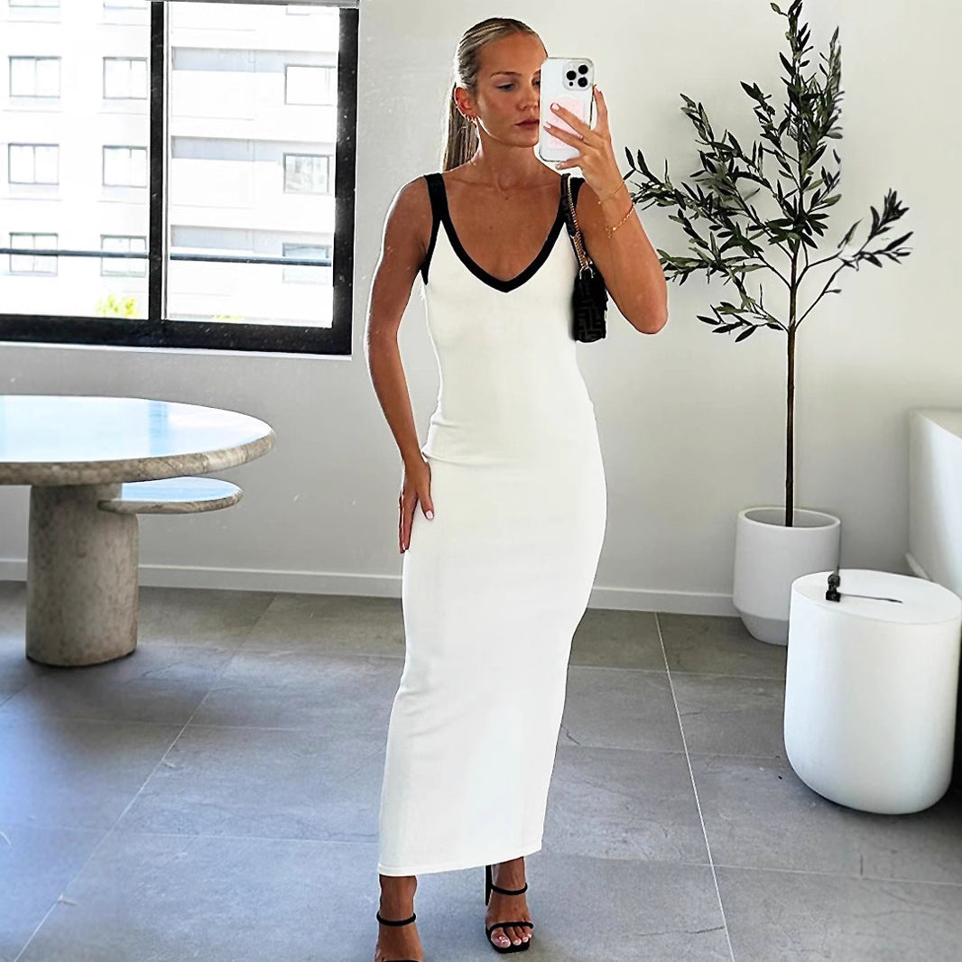 Damen figurbetontes Kleid mit tiefem V-Ausschnitt EB