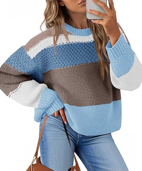 Damen Grobstrickpullover mit Farbblockdesign und oversized Schnitt EB