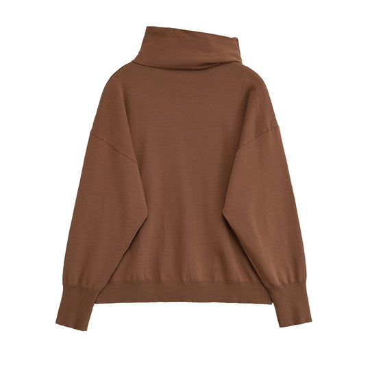 Damen lässiger Strickpullover mit asymmetrischem Kragen EB